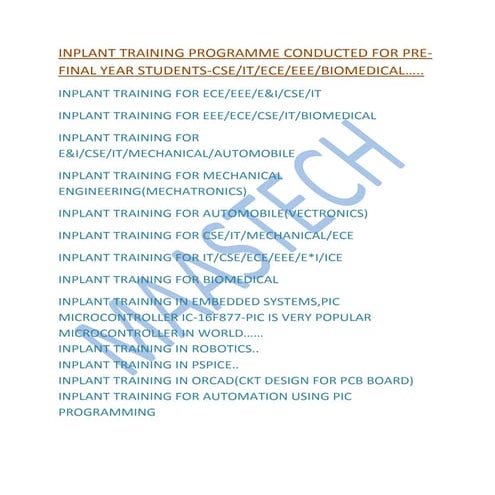 INPLANT TRAINING FOR 3RD YEAR STUDENTS-ECE/EEE/E&I/ICE/ETE-MAASTECH | DOCX