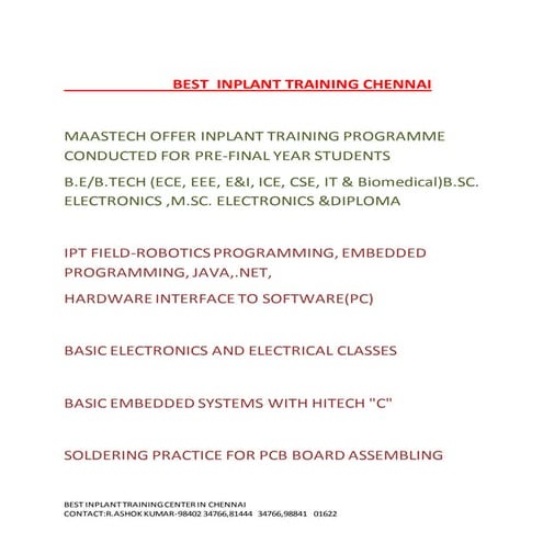 BEST INPLANT TRAINING CENTER CHENNAI-BEST INTERNSHIP TRAINING