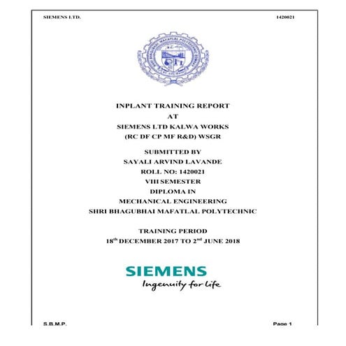 Inplant training siemens | PDF