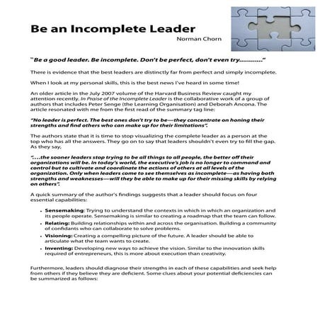 In praise of the incomplete leader