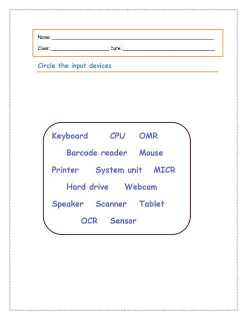 Computer basics worksheet