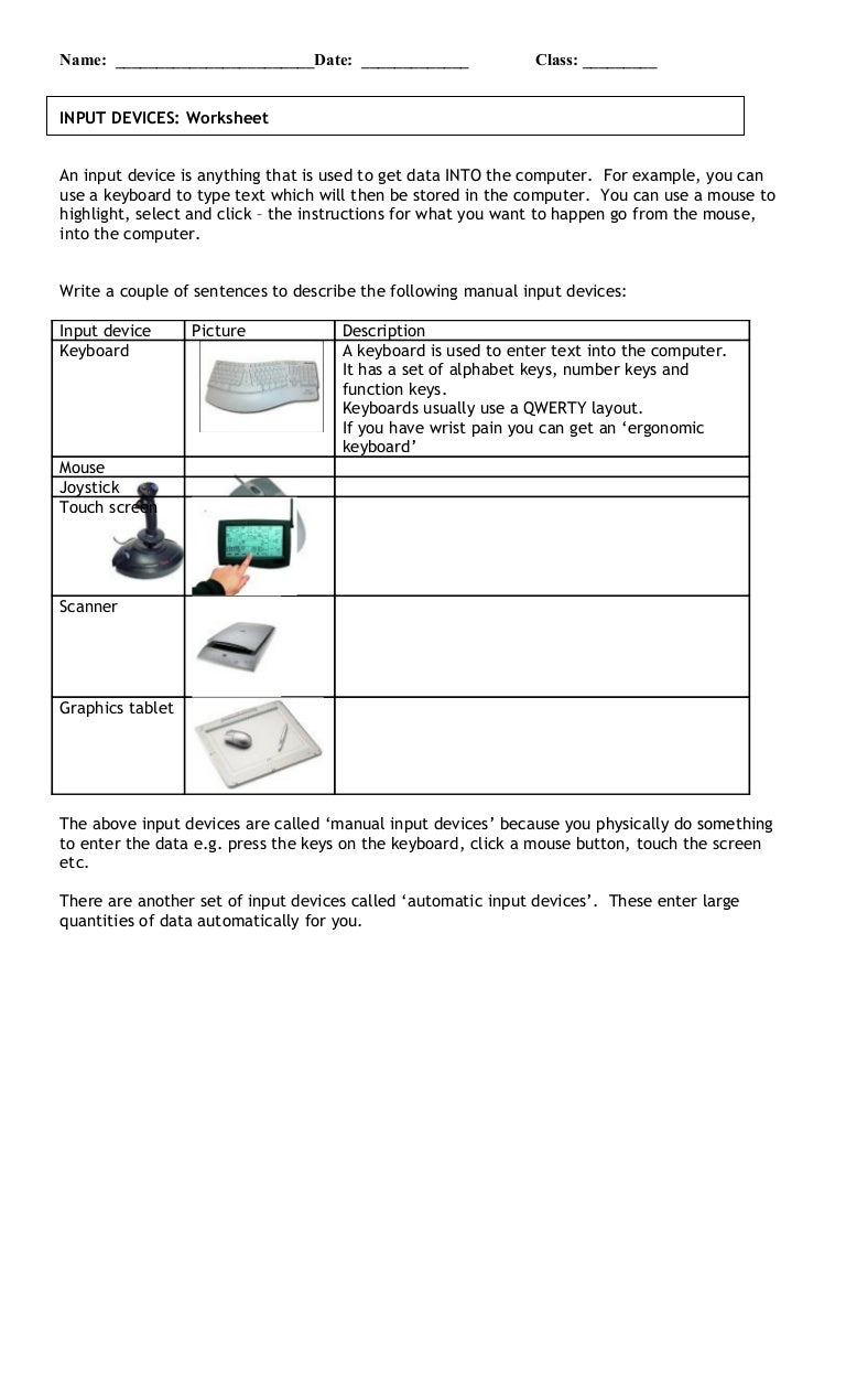 Input Devices Worksheet 5