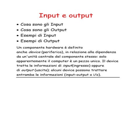 Relazione di informatica su dispositivi di output ed input
