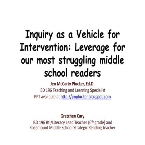 Inquiry as a vehicle for intervention MAASFEP