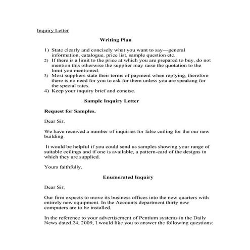 Inquiry letter