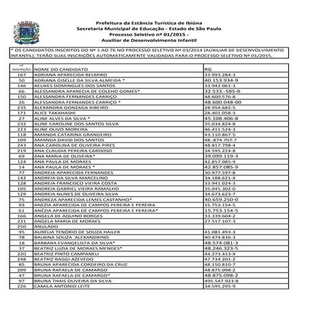 Inscrições processo seletivo nº 01 2015- adi