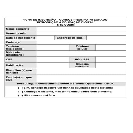 Inscrições proinfo integrado Introdução | PDF