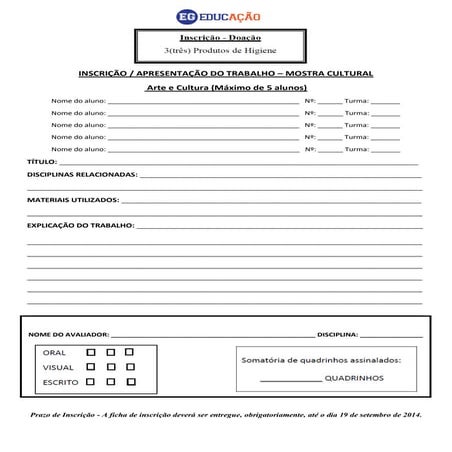 Inscrição arte e cultura