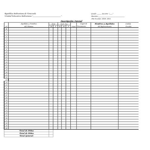 Inscripción inicial, instrumento de evaluacion
