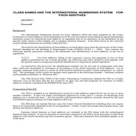 International numbering system for food additives