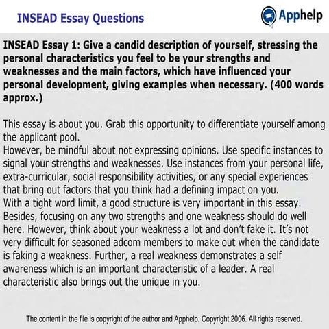 Insead essay questions | PPT