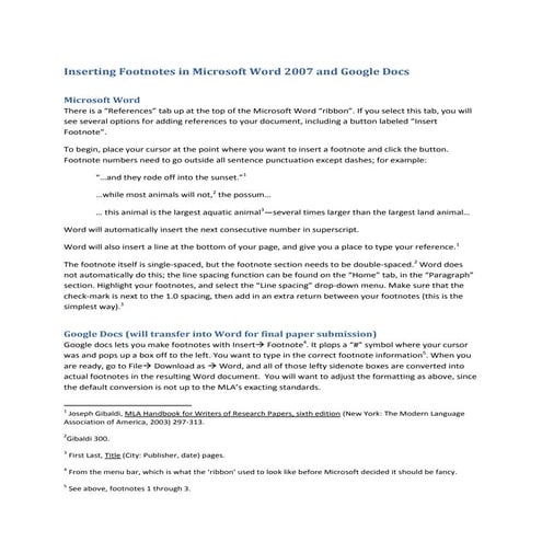 Inserting Footnotes in Word and Google Docs