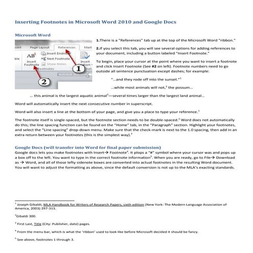 Inserting footnotes in Word and Google Docs