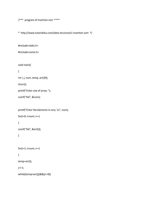 Program to sort array using insertion sort | PDF
