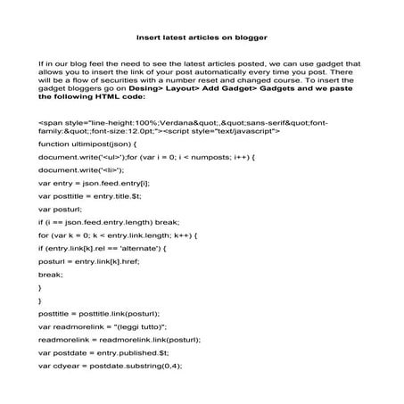 Insert latest articles on blogger