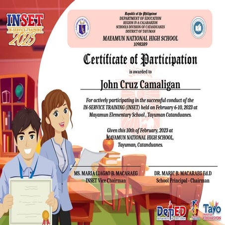 Certificates of Participation for INSET for Teachers | PPTX