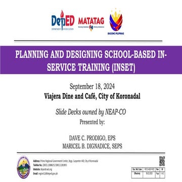 INSET PLANNING and DESIGNING of PD Programs