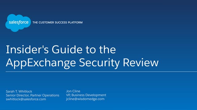 Insider's Guide to the AppExchange Security Review (Dreamforce 2015)