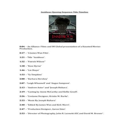 Opening sequence title timeline the conjuring | DOCX