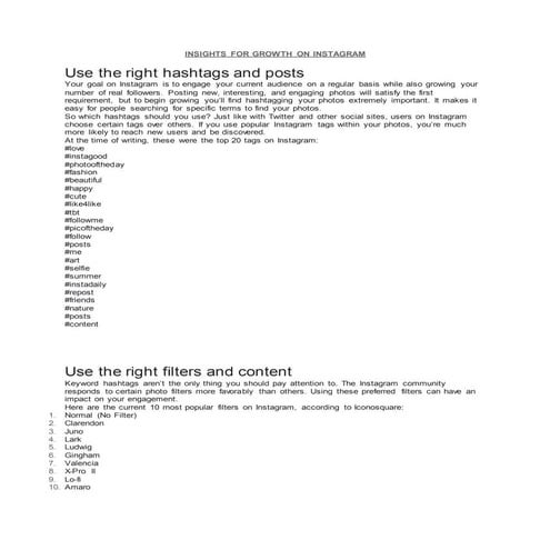 Insights for growth on instagram