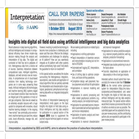  Interpretation Special-Section: Insights into digital oilfield data using artificial intelligence and big data analytics