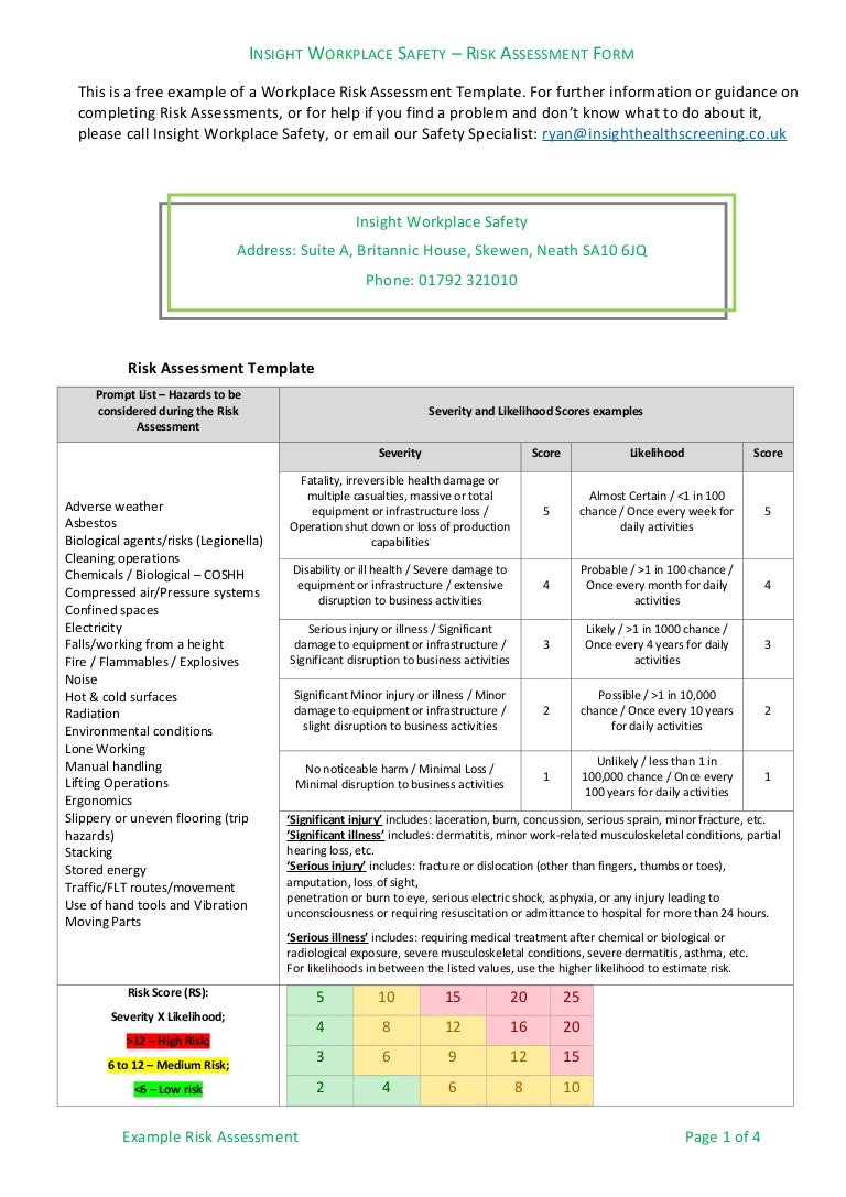 Insight Workplace Safety Risk Assessment Form Example