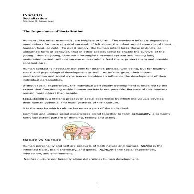 Insocio lecture 5 socialization