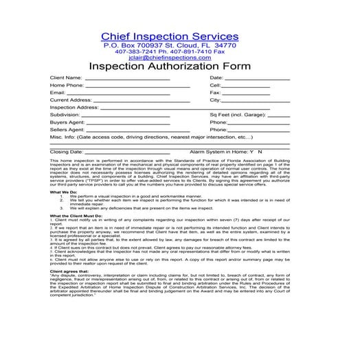 Insp. auth. form.