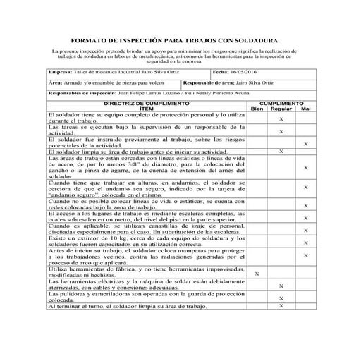 Inspección para trabajos de soldadura