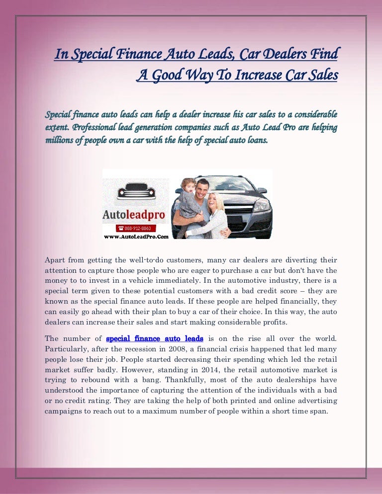 In Special Finance Auto Leads, Car Dealers Find a Good Way to Increas…