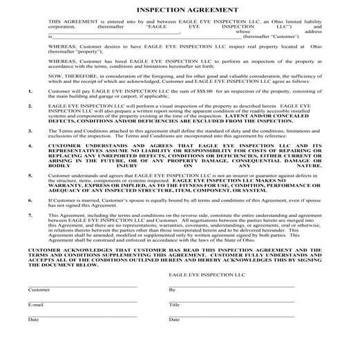 Our inspection agreement | DOC