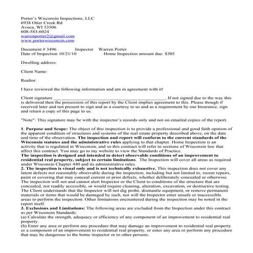 Inspection agreement page