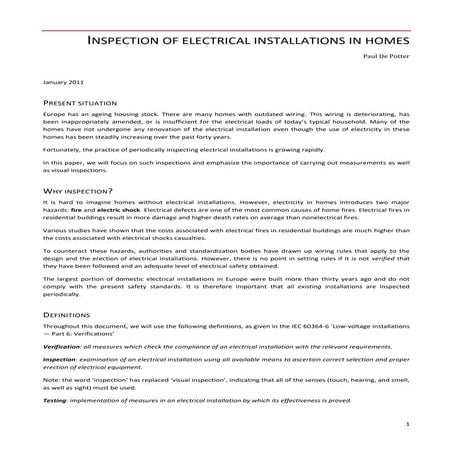 Inspection of Electrical Installations in Homes