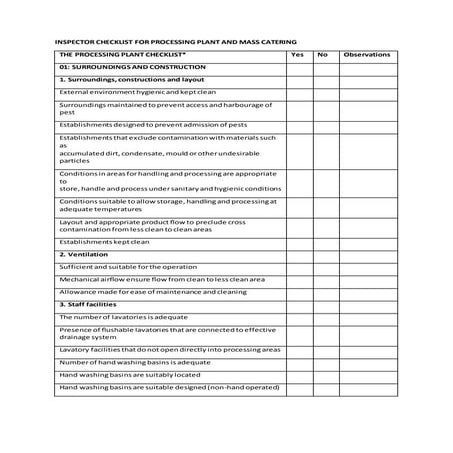 INSPECTOR CHECKLIST FOR PROCESSING PLANT AND MASS CATERING.docx