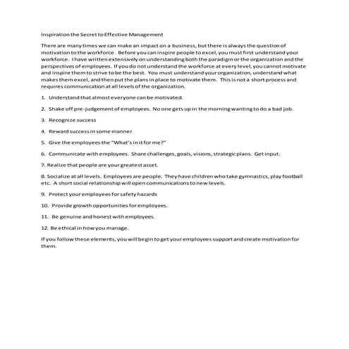 Inspiration the secret to effective management