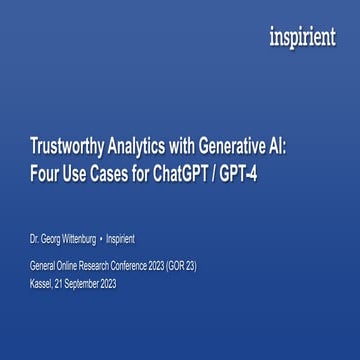 Trustworthy Analytics with Generative AI: Four Use Cases for ChatGPT / GPT-4