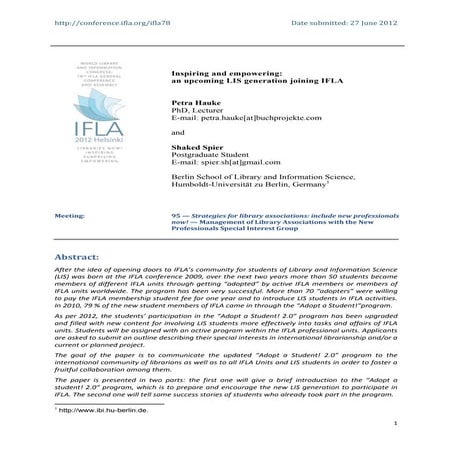 Inspiring and Empowering: upcoming LIS Generation joining IFLA