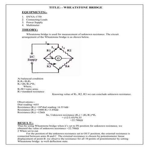 Wheatstone Bridge in Lab