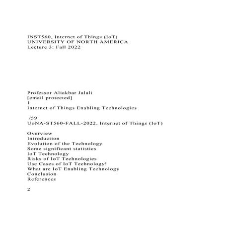 INST560, Internet of Things (IoT)UNIVERSITY OF NORTH AMERICA.docx
