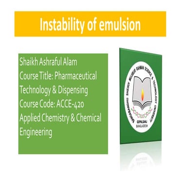 Instability of emulsion
