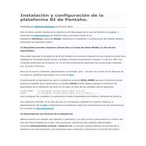 Instalación y Configuración de Pentaho BI y MySQL