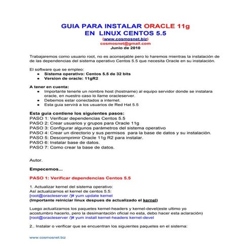 Instalación Oracle 11gR2 en Linux Centos 5.5