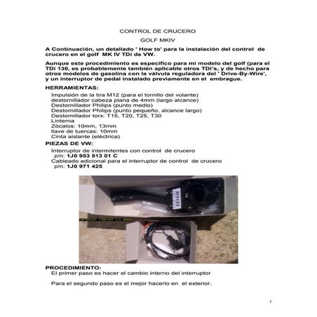 Instalacion tempomat golf 4