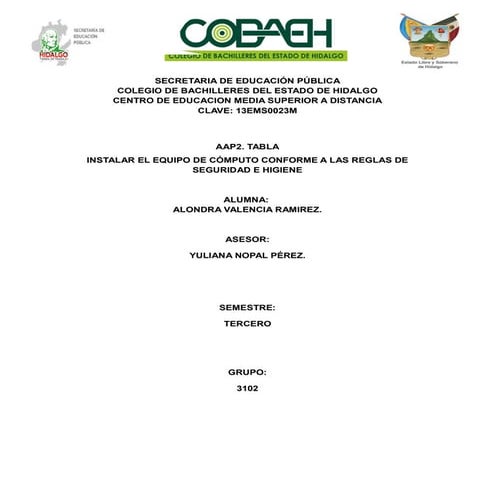 Instalar el equipo de cómputo conforme a las reglas de seguridad e higiene