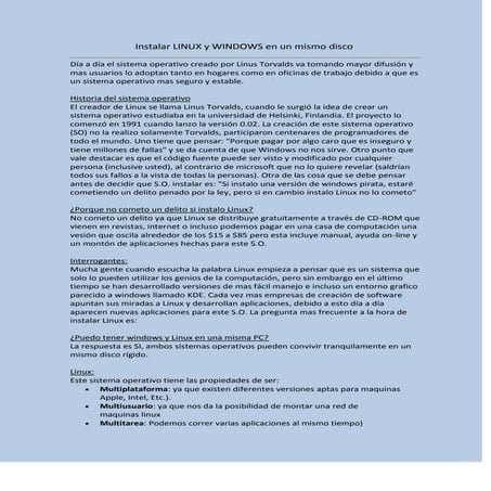 Instalar Linux Y Windows En Un Mismo Disco