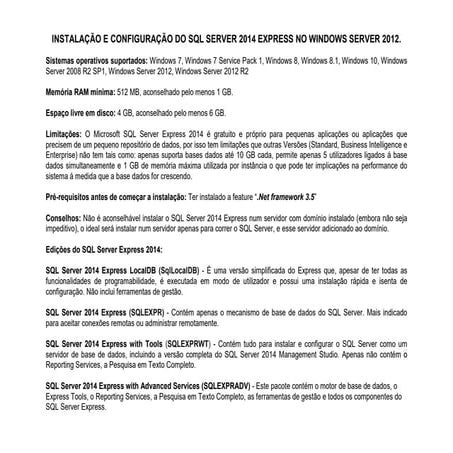 Instalar Sql Server Express 2014 no WinServer2012R2
