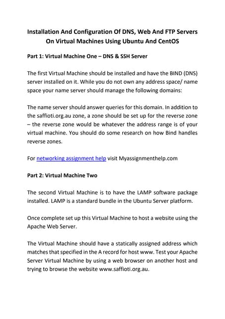 Installation And Configuration Of DNS, Web And FTP Servers On Virtual Machine...