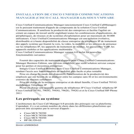 Installation cisco call manager 6.0