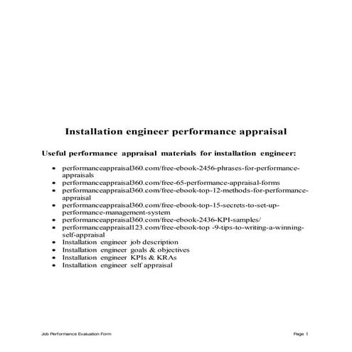 Installation engineer performance appraisal