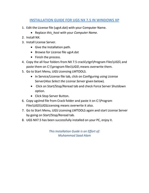 UGS NX-7.5 Installation Guide | DOCX